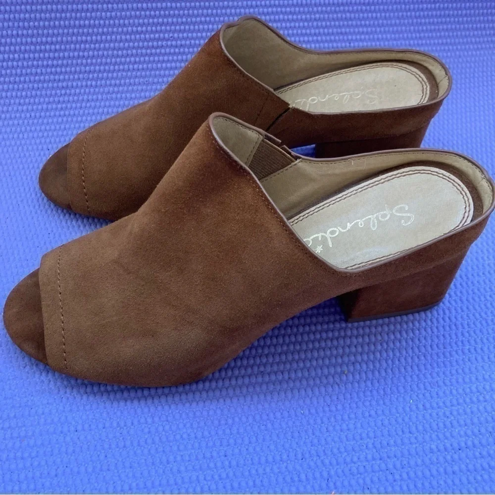 Splendid Women's 8.5 Danica Mule Sandal Open Toe Neutral Tan Suede Block Heel